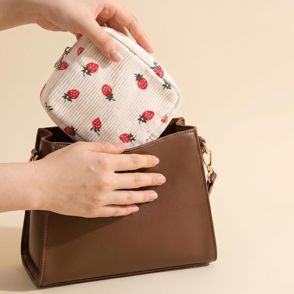 Jeffdad 2Pcs Period Bag, Cute Portable Sanitary Napkin Storage Pouch & Mini Makeup Bag, Compact Small Cosmetic Pouch for On-the-Go Organization