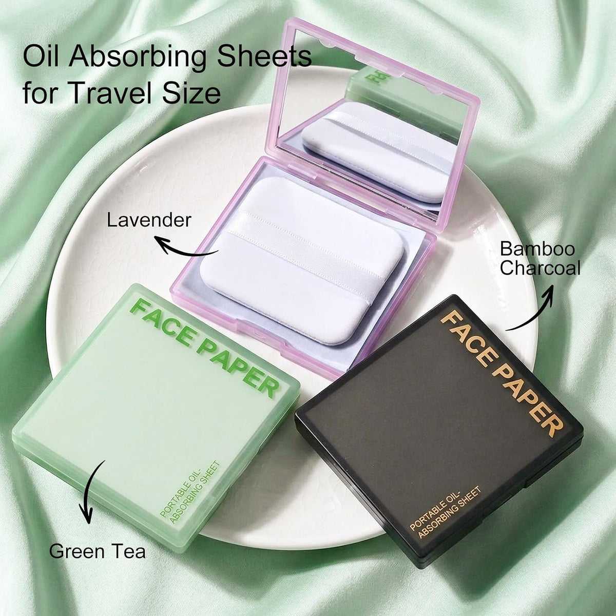 KYDA 200 Sheets Face Oil Blotting Paper, Included Refills, Mirror and Puff, Oil Absorbing Sheets for Matte Makeup, Controls Shine, Absorb Excess Oil, Travel Size Gentle Face Makeup