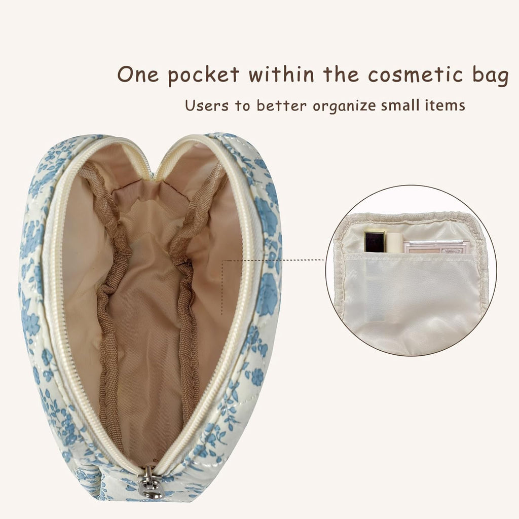 uekeboag Small Quilted Cotton Makeup Bag for Purse（01White Bear）