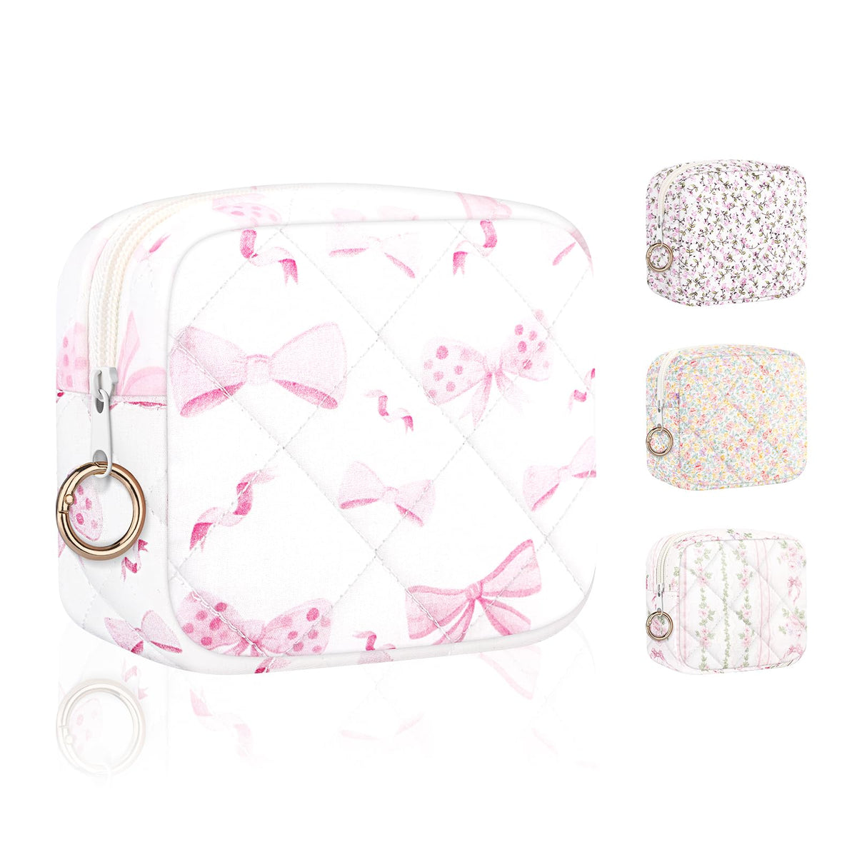Period Bag for Teen Girls, Quilted Sanitary Napkin Storage Bag, Cute Bow Tie Menstrual Pad Pouch Tampon Holder (Plaid Pink)