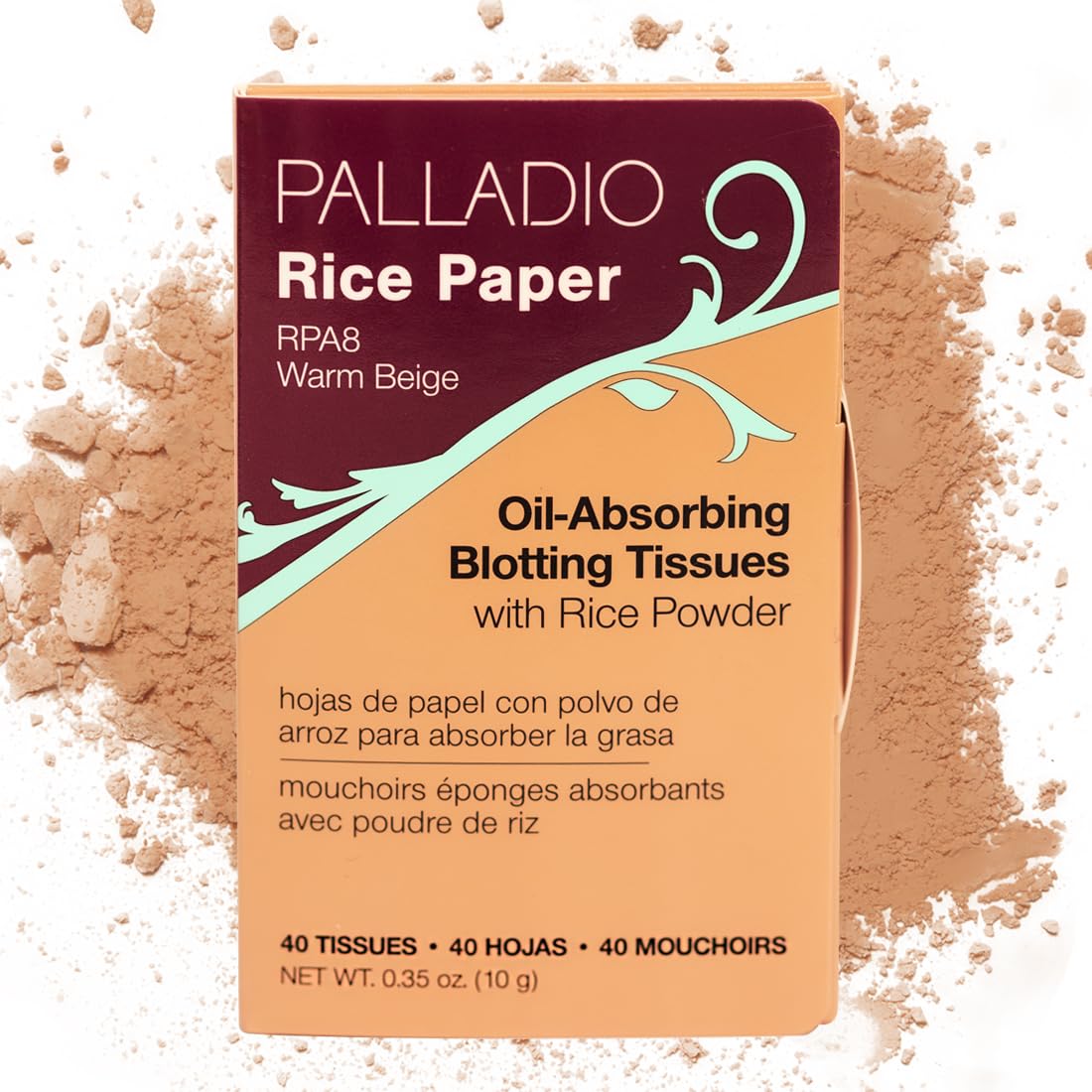Palladio Rice Paper Facial Tissues for Oily Skin, Face Blotting Sheets Made from Natural Rice, Oil Absorbing Paper with Rice Powder, 2 Sided, Instant Results, Translucent, 40 Count, Pack of 1