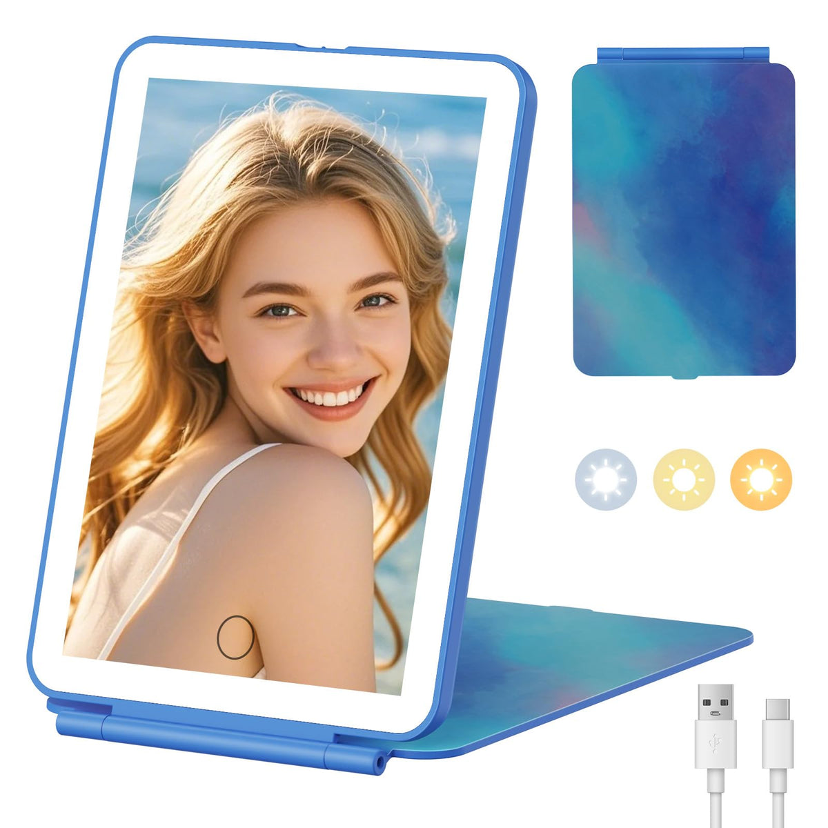 FUNTOUCH 2500mAh Rechargeable Large Travel Makeup Mirror with Lights