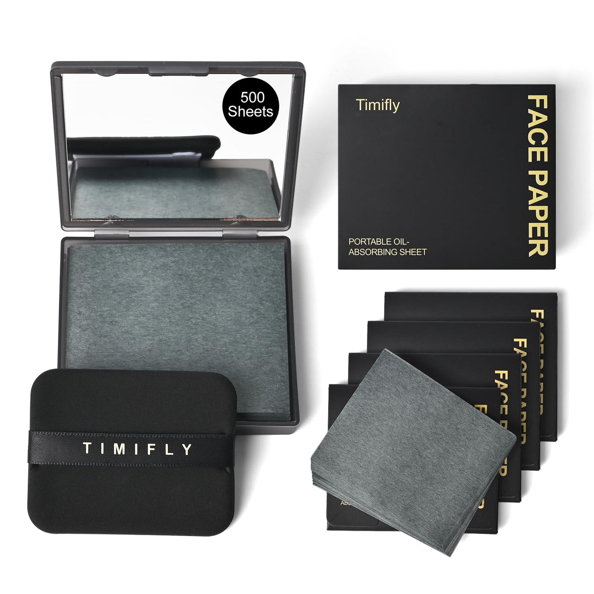 KYDA 200 Sheets Face Oil Blotting Paper, Included Refills, Mirror and Puff, Oil Absorbing Sheets for Matte Makeup, Controls Shine, Absorb Excess Oil, Travel Size Gentle Face Makeup