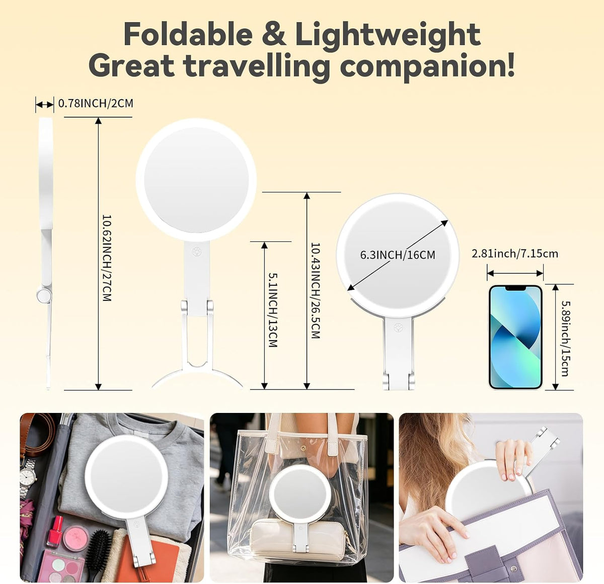Travel Makeup Mirror with Lights, Rechargeable 30X/1X Magnifying Mirror