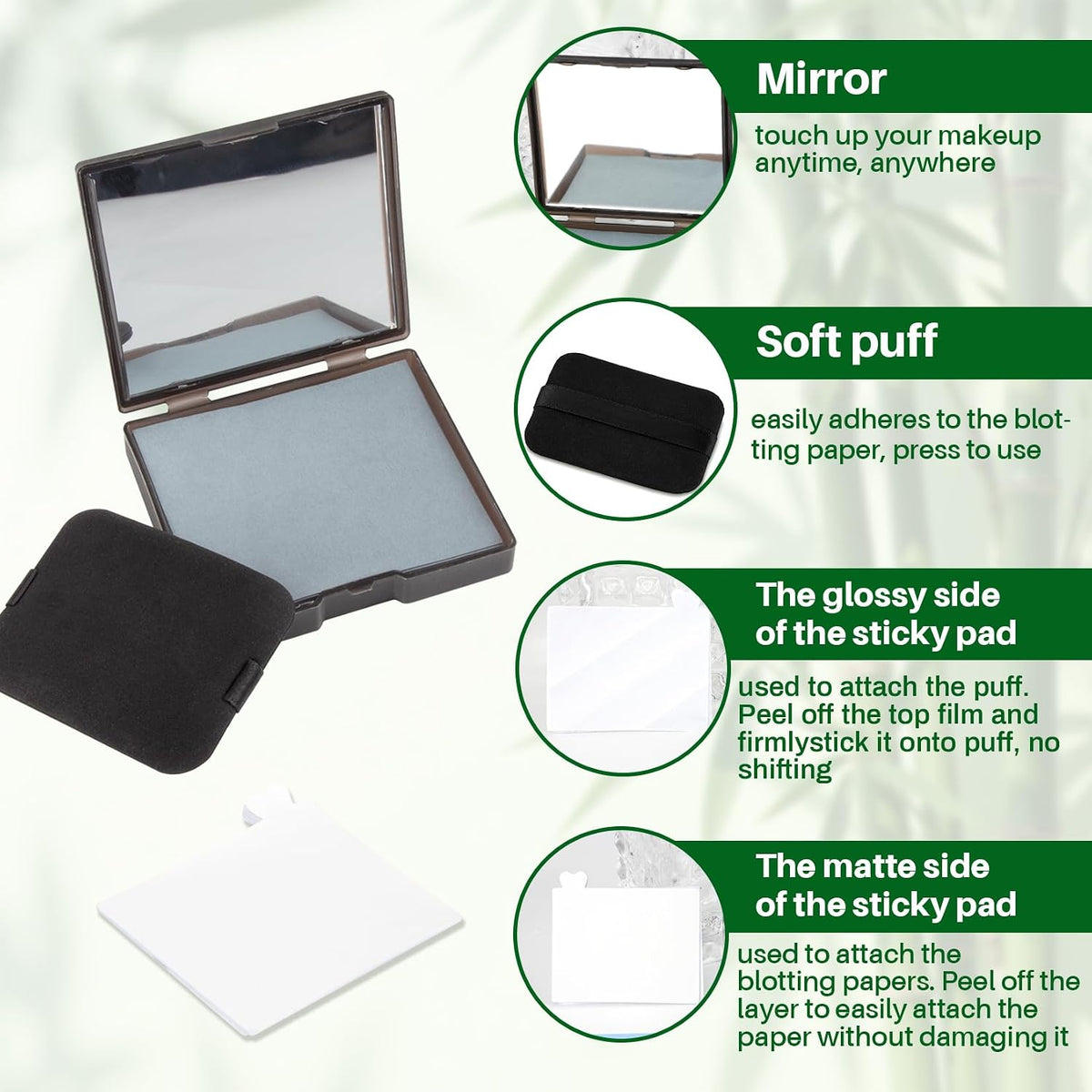 200 Oil Blotting Sheets for Face - Bamboo Charcoal Oil Absorbing Blotting Paper with Mirror & Puff Disposable Oily Control Removing Face Wipes Pads Oil Skin Women Men Beauty Makeup Essentials