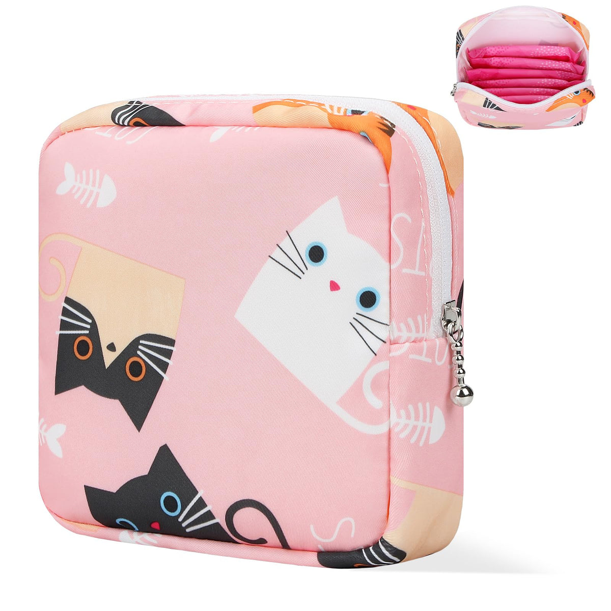 Likesing Tampon Holder for Purse, Canvas Period Bag Pouch-Gray Cat