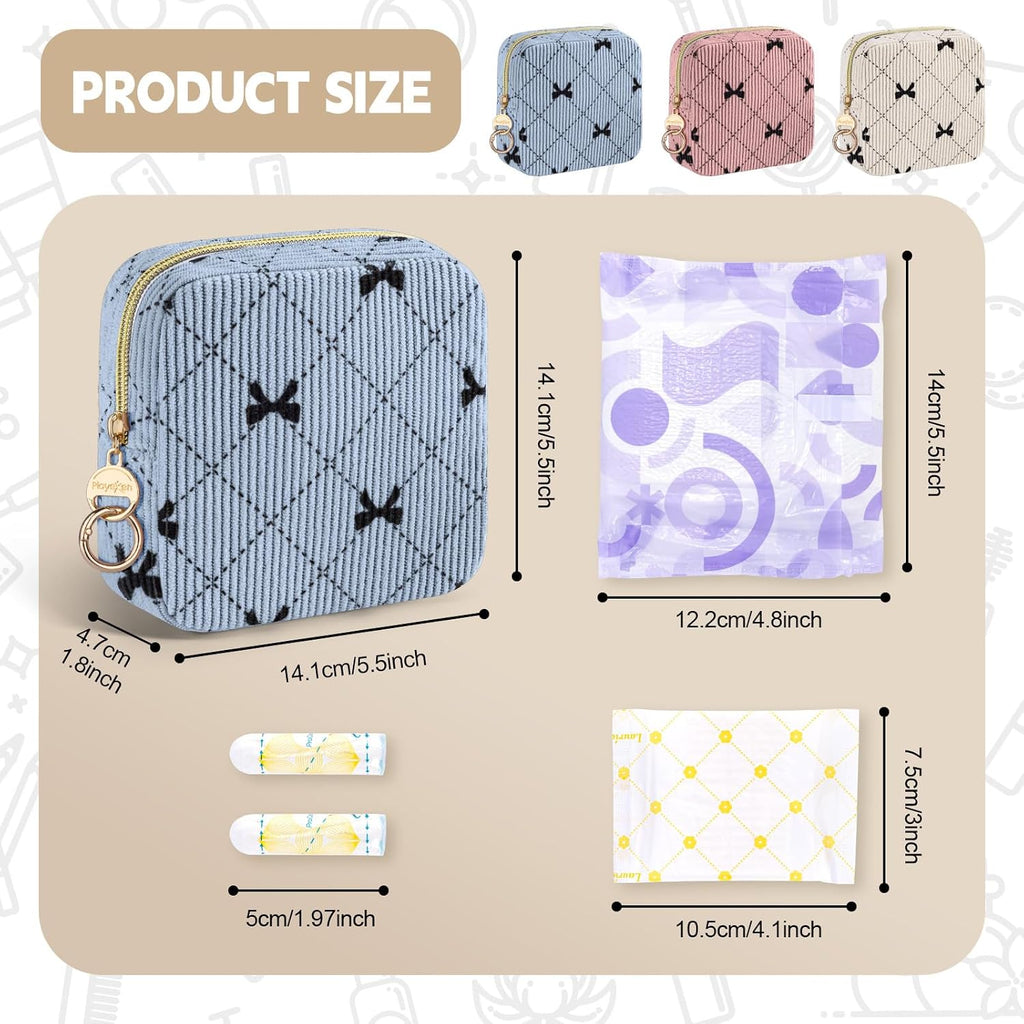 Period Bag for Teen Girls, Corduroy Sanitary Napkin Pouch, B-Beige