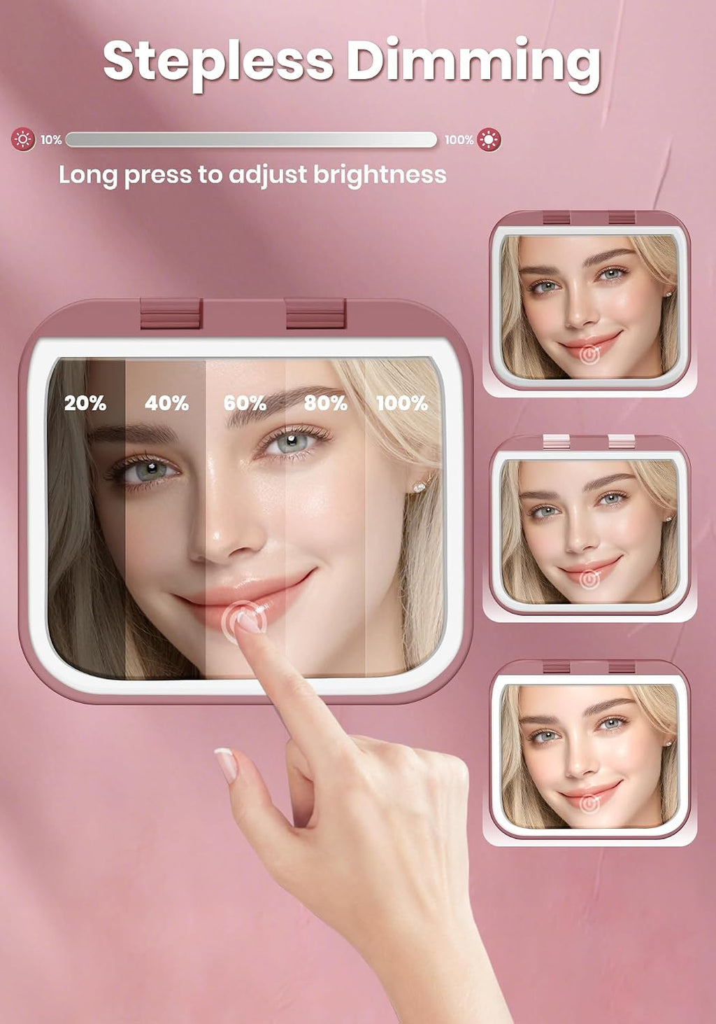 Magnifying Mirror with Light, Rechargeable Compact Makeup Mirror 40X Rose
