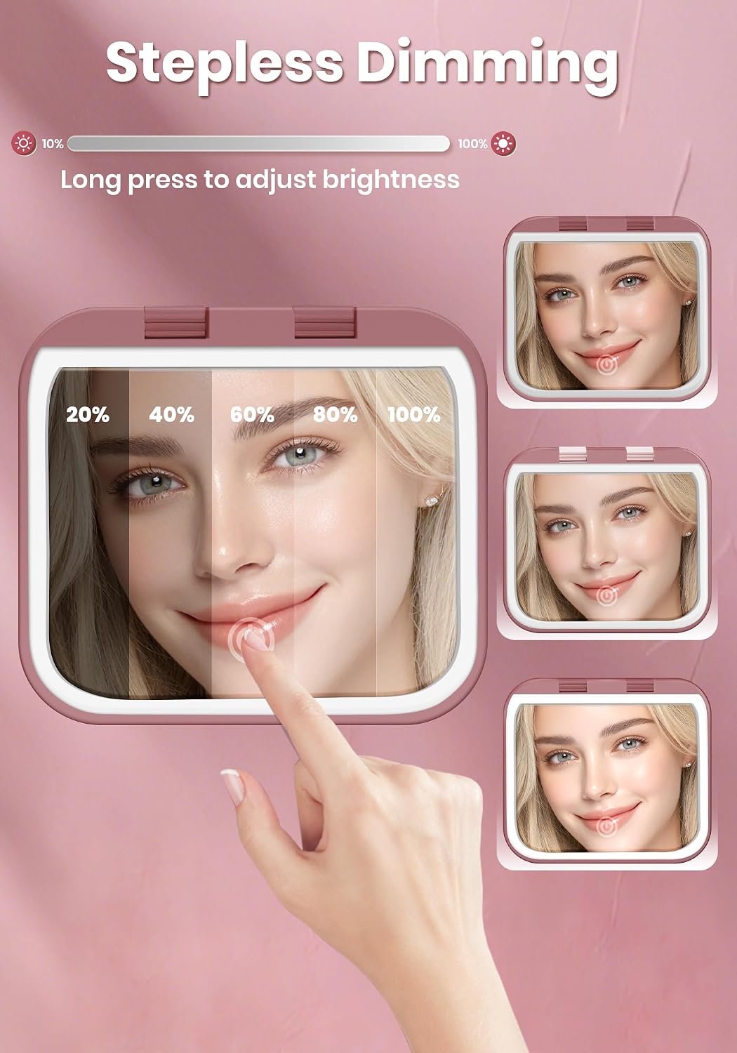 Magnifying Mirror with Light, Rechargeable Compact Makeup Mirror 40X Rose