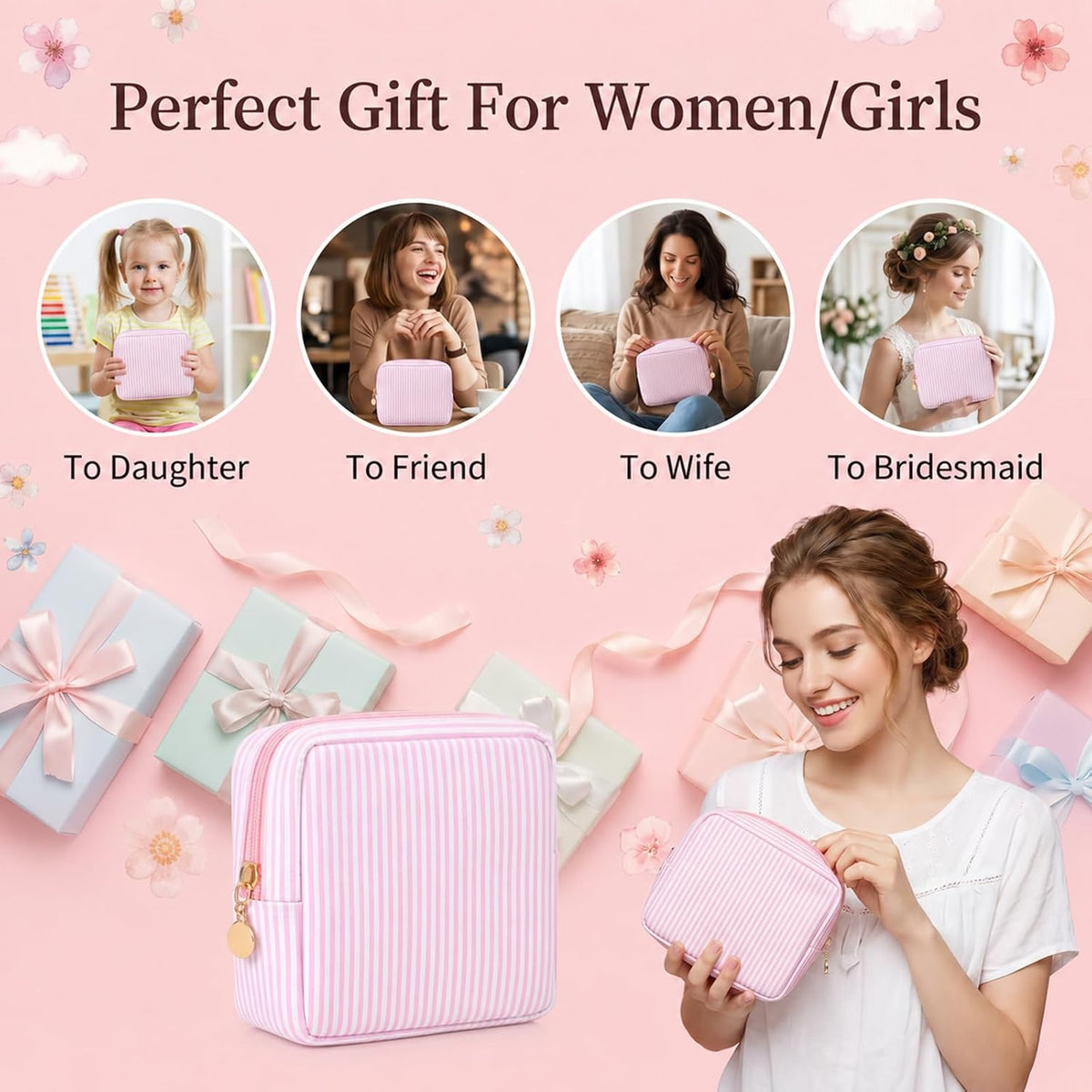 Pink Period Pouch, Sanitary Napkin Pouch for Pads, Tampons, Panty Liners