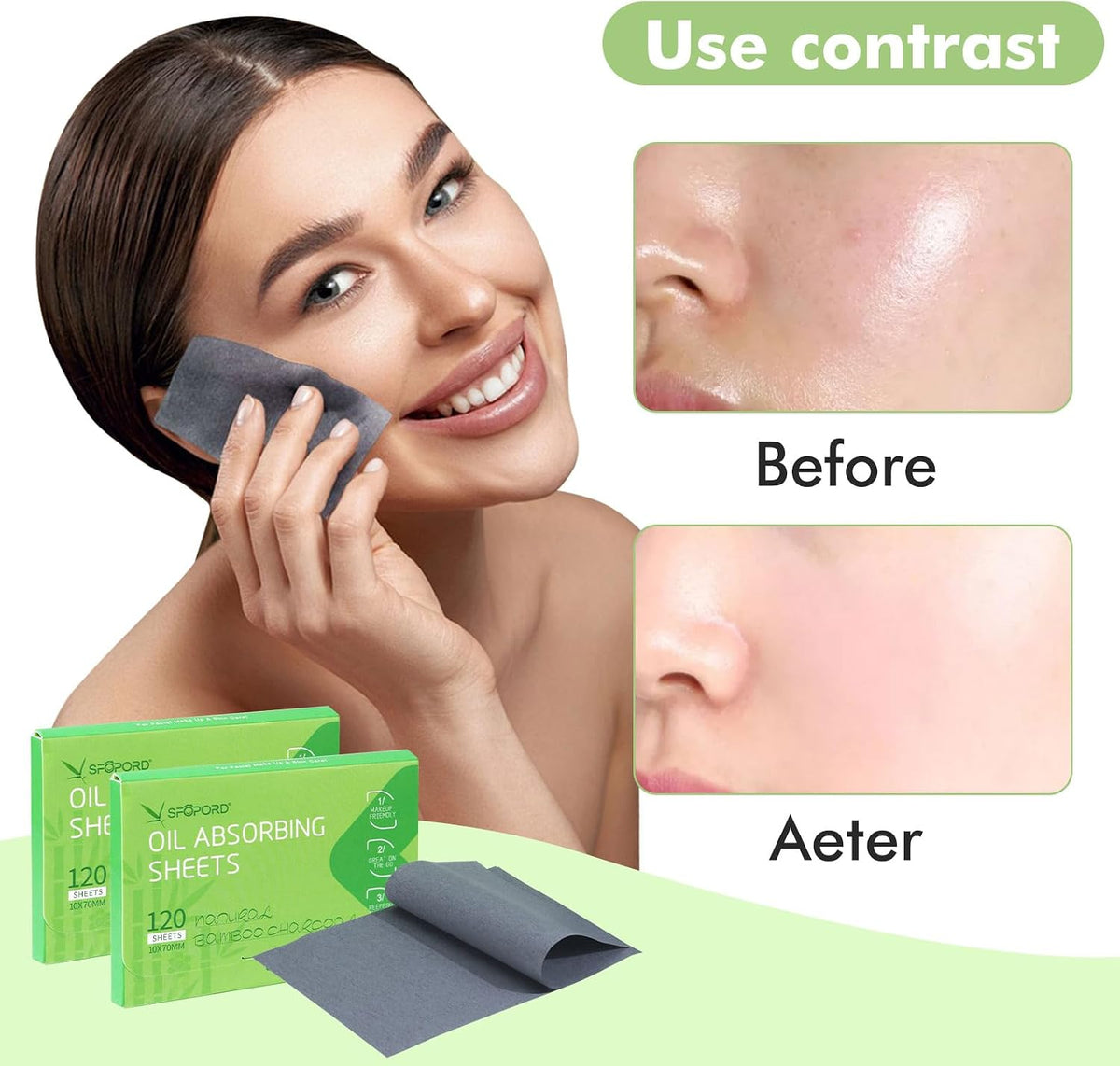 SFOPORD 4 Pack (480 sheets) Oil Absorbing Sheets with Bamboo Charcoal