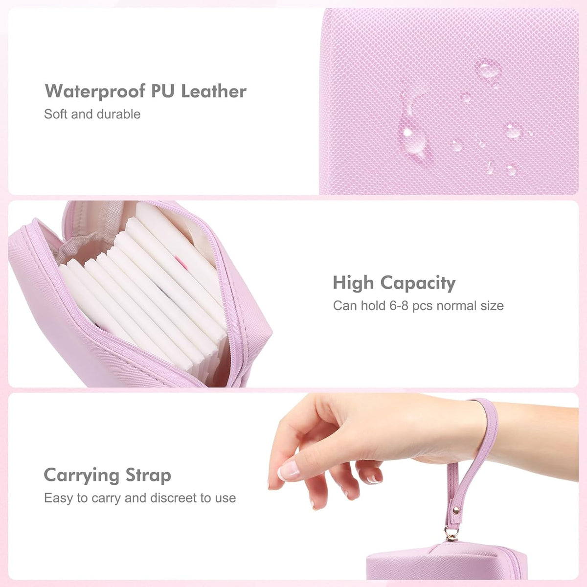 Sanitary Napkin Period bag for Women, Sanitary Napkin Storage Bag, PU Leather Sanitary Pad Bags Pounch, Portable Tampons Zipper Organizer Bag with Handle for Ladies