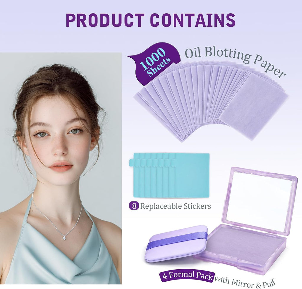 1000Pcs Oil Blotting Paper for Face,Oil Blotting Sheets with Mirror,Refills