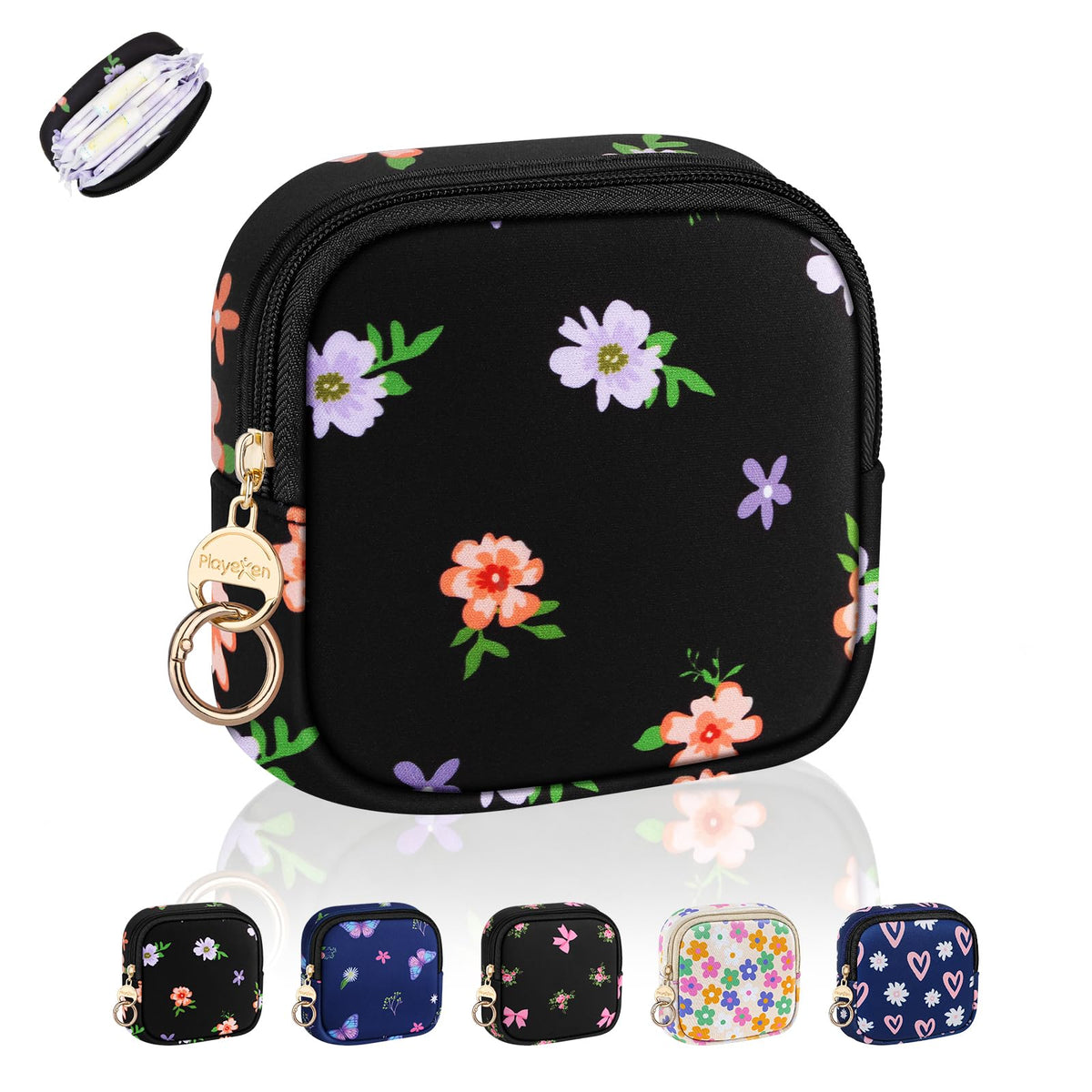 Period Bag for Teen Girls, Neoprene Cute Sanitary Napkin Storage Bag, Menstrual Pad Pouch Tampon Holder (Hearts)