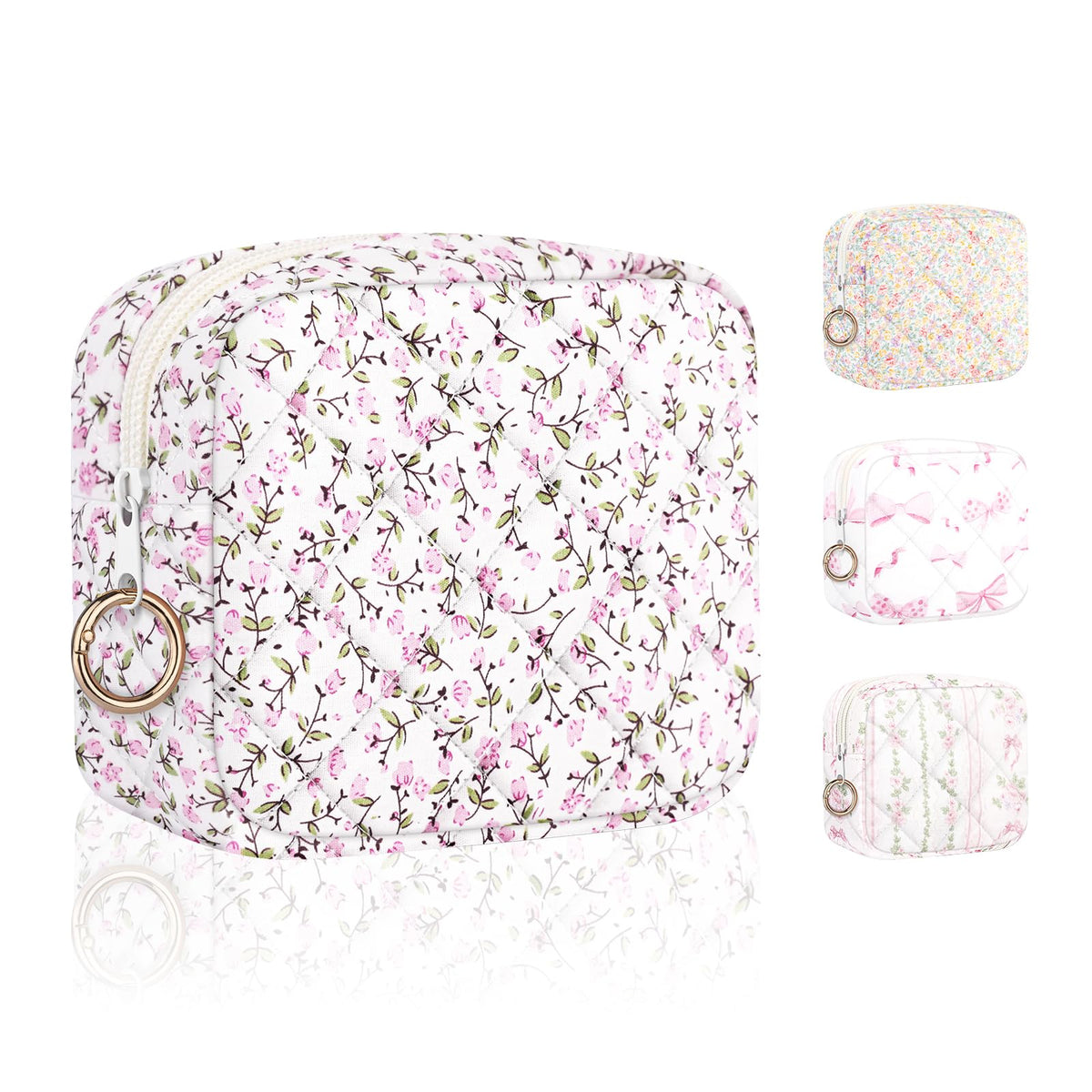 Period Bag for Teen Girls, Quilted Sanitary Napkin Storage Bag, Cute Bow Tie Menstrual Pad Pouch Tampon Holder (Plaid Pink)