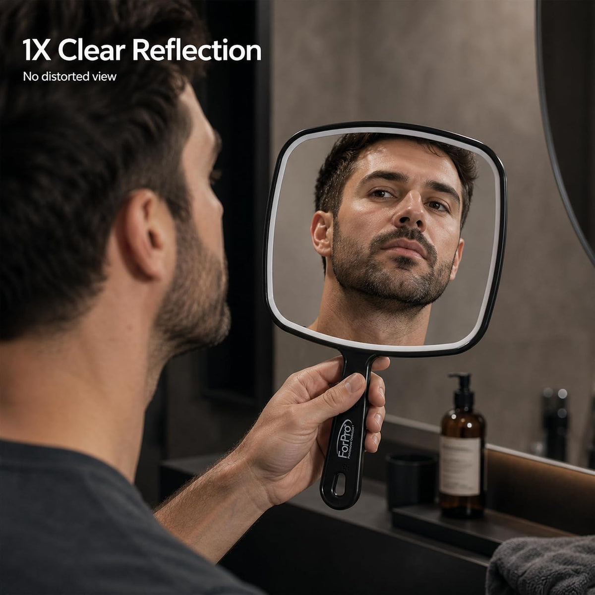 ForPro 9.6" L x 6.3" W Premium Hand Mirror w/Handle for Home & Salon, Black