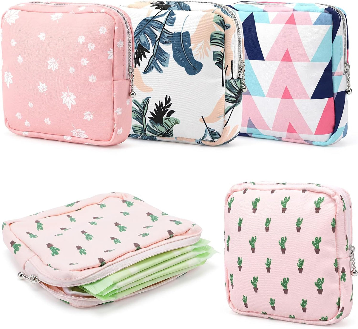 12 Pack Cotton Period Pouch Set, Cute Period Bag for Purse, 4 Patterns