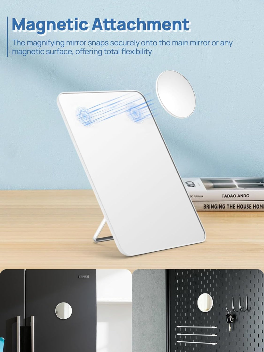 OMIRO 8 x 5 in Desk Makeup Mirror with 10X Magnifying Mirror, White