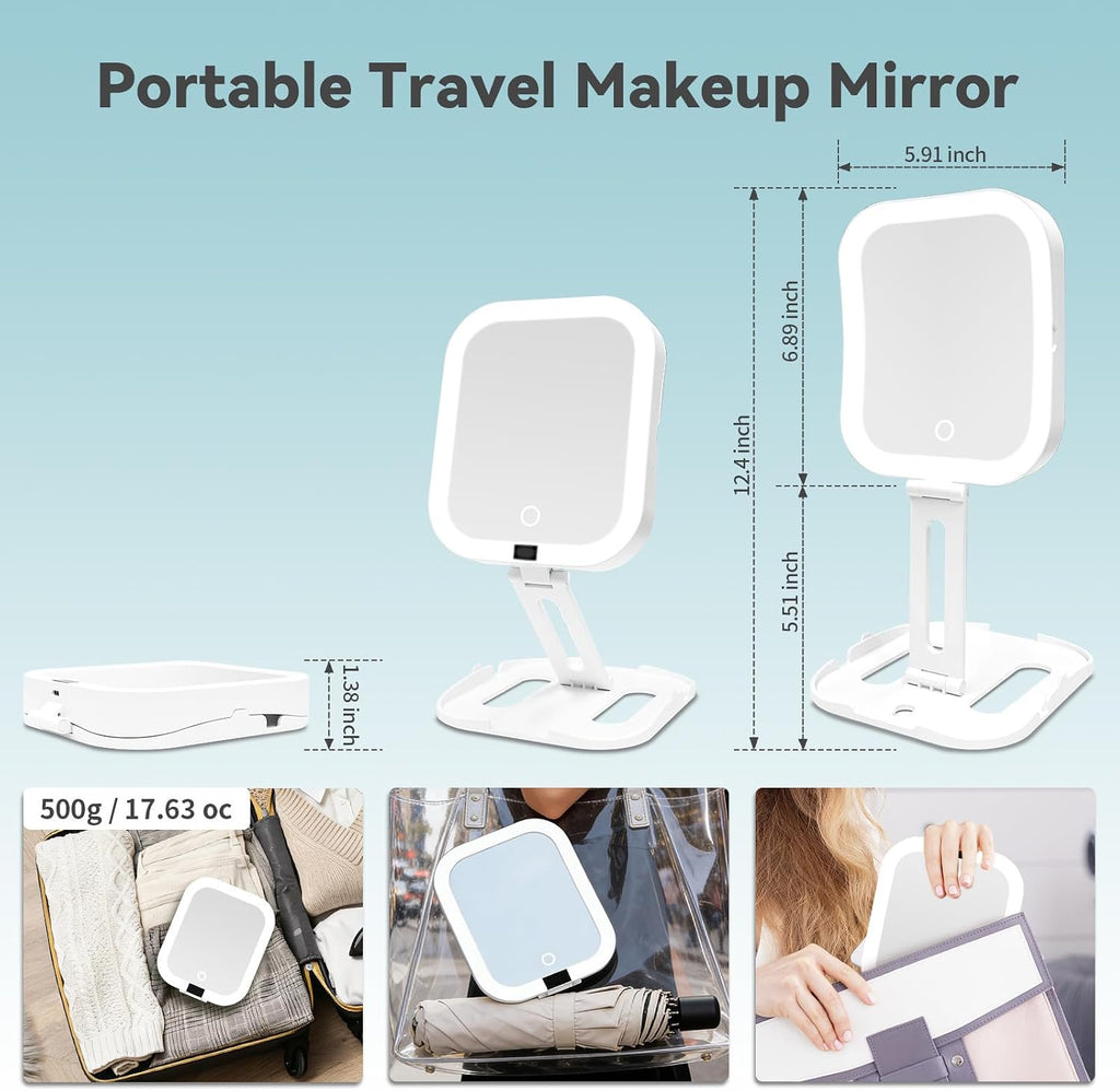 Travel Makeup Mirror with Lights 10X Magnifying Mirror with Battery Display