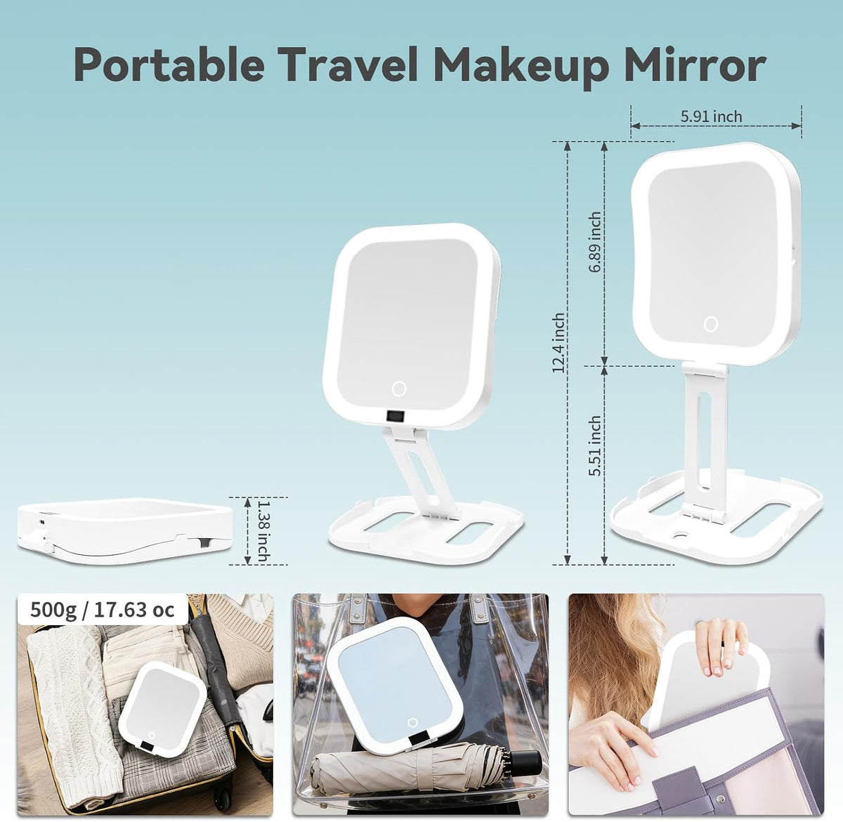 Travel Makeup Mirror with Lights 10X Magnifying Mirror with Battery Display