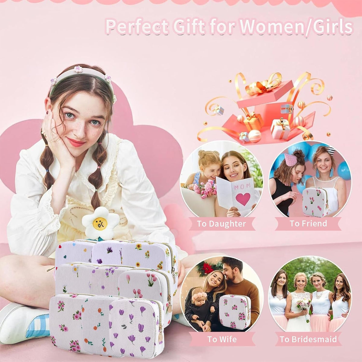 2-Pack Period Bag for Women Girls, Portable Corduroy Sanitary Napkin Storage Bag Period Pouch Small Discreet Menstrual Pouch, Sanitary Pads Bag Period Kits Tampons Holder for First Period
