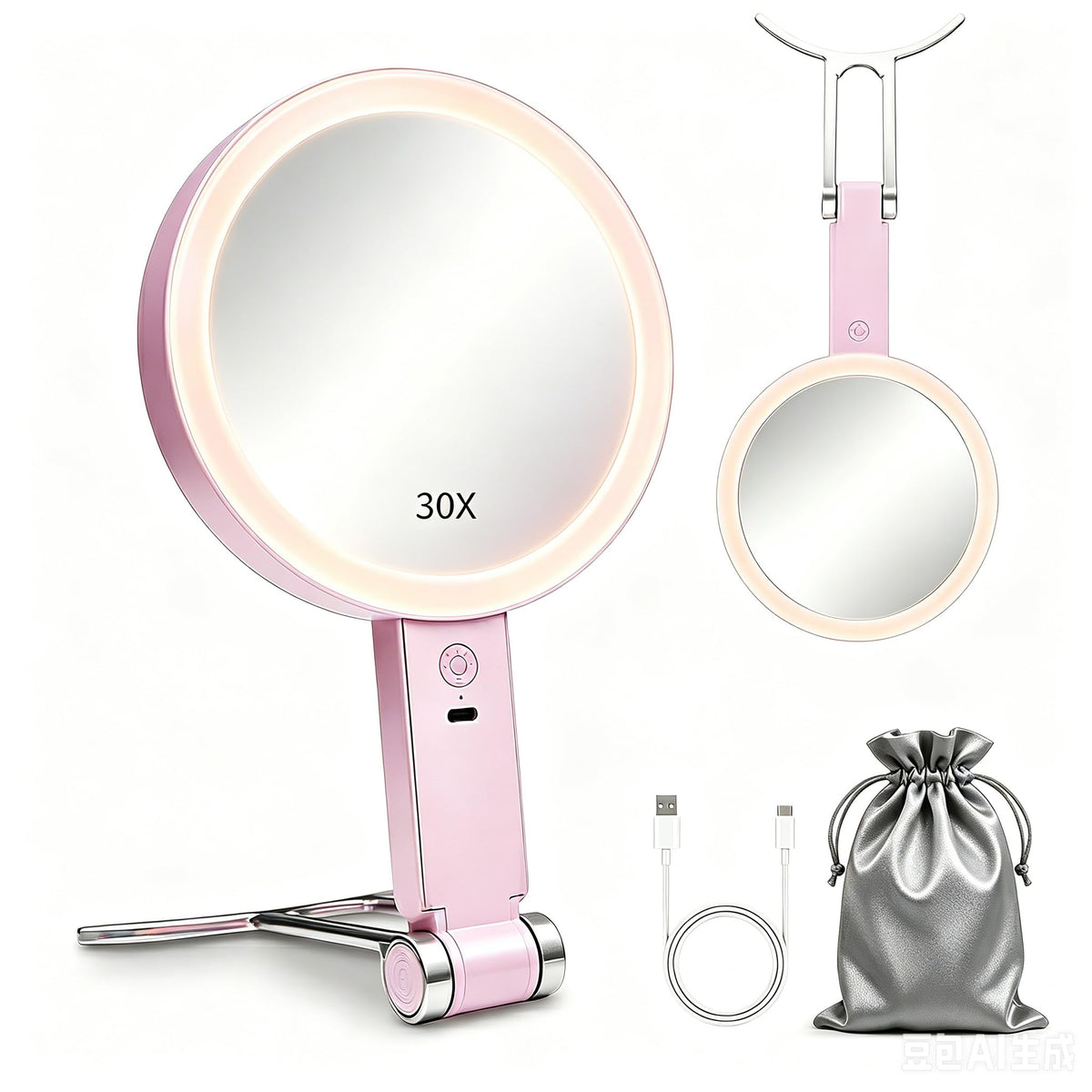 Travel Makeup Mirror with Lights, Rechargeable 30X/1X Magnifying Mirror