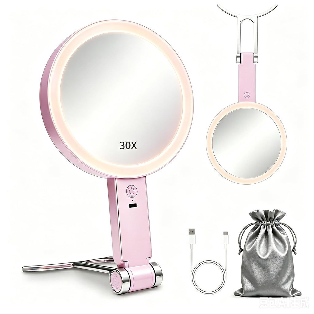 Travel Makeup Mirror with Lights, Rechargeable 30X/1X Magnifying Mirror