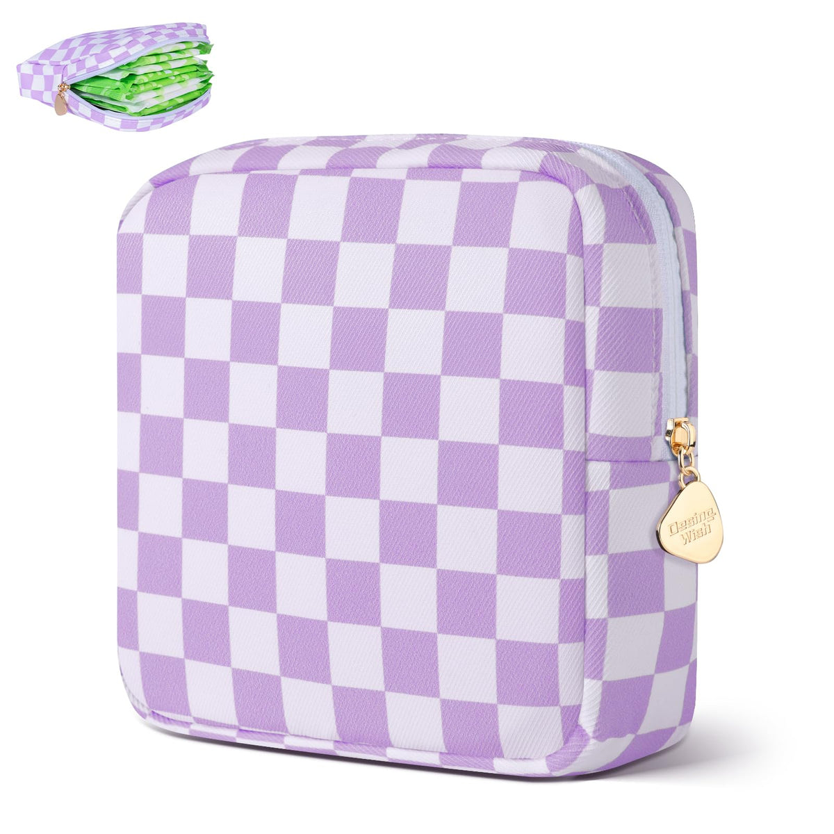 Period Bag Pouch Soft Cloth Sanitary Napkin Storage Bag Portable Menstrual Pad Pouches Tampon Holder for Purse First Period Kit for Girls 9-12 (Rose-Pink Check)