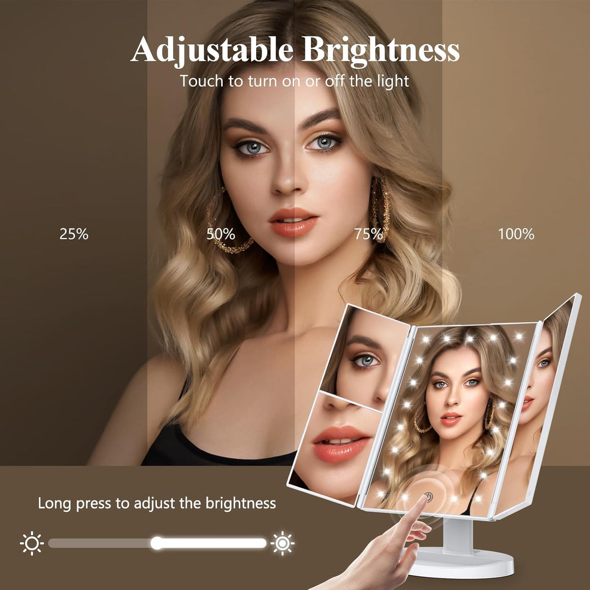 HUONUL 2X/3X/10X Magnifying Vanity Mirror with Light, Trifold Makeup Mirror