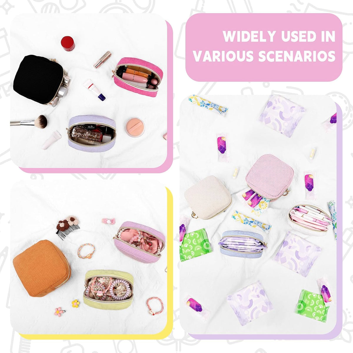 Period Bag for Teen Girls, Corduroy Sanitary Napkin Storage Bag, Menstrual Pad Pouches Tampon Holder for Purse