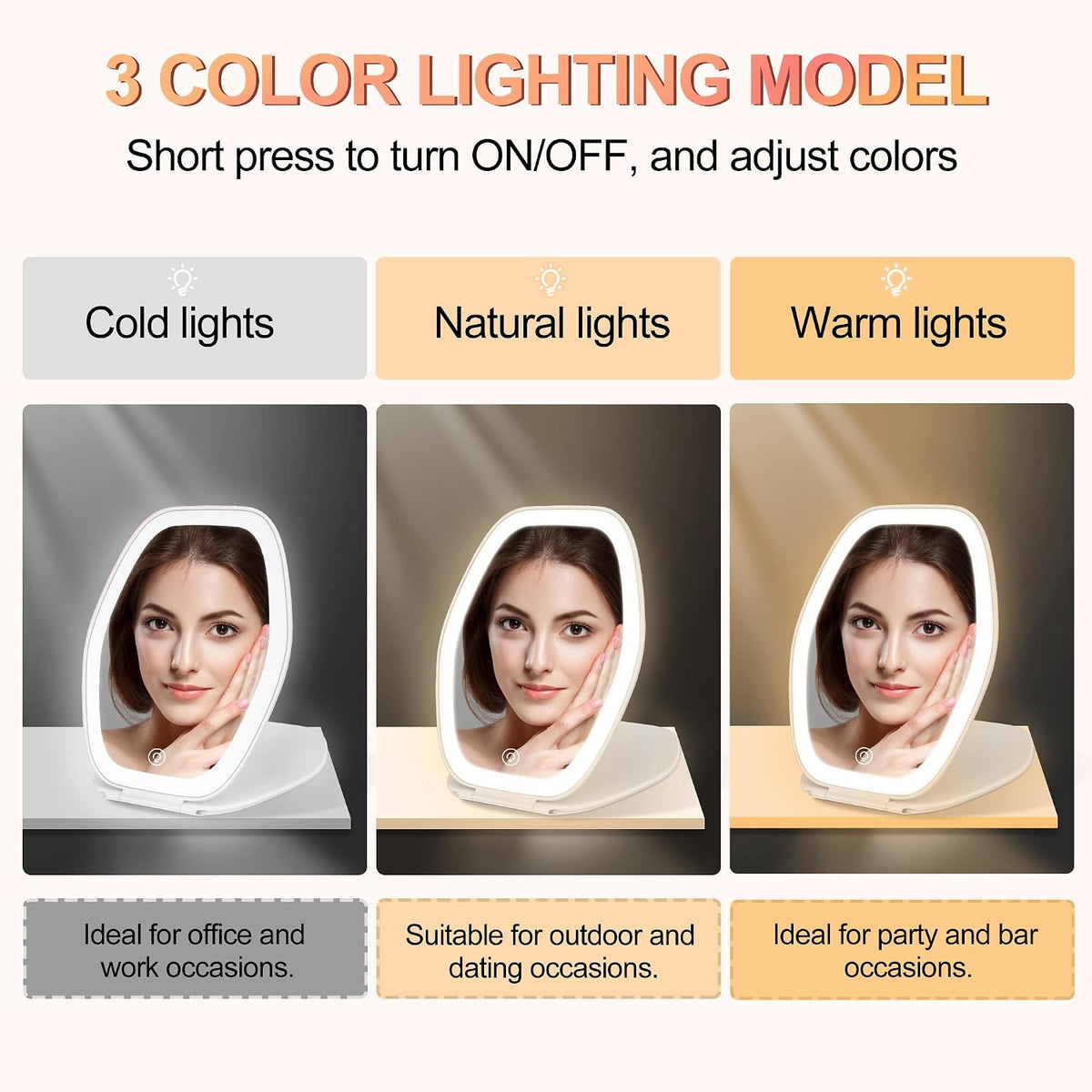 COSYGLOW Travel Makeup Mirror with Light, Portable Hexagon Vanity Mirror