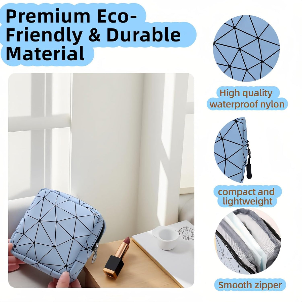 Sanitary Napkin Storage Bag Menstrual Cup Pouch Period Bag for Teen Girls Portable Menstrual Pad Sanitary Napkin Storage Tampons Holder for Purse (Blue M)