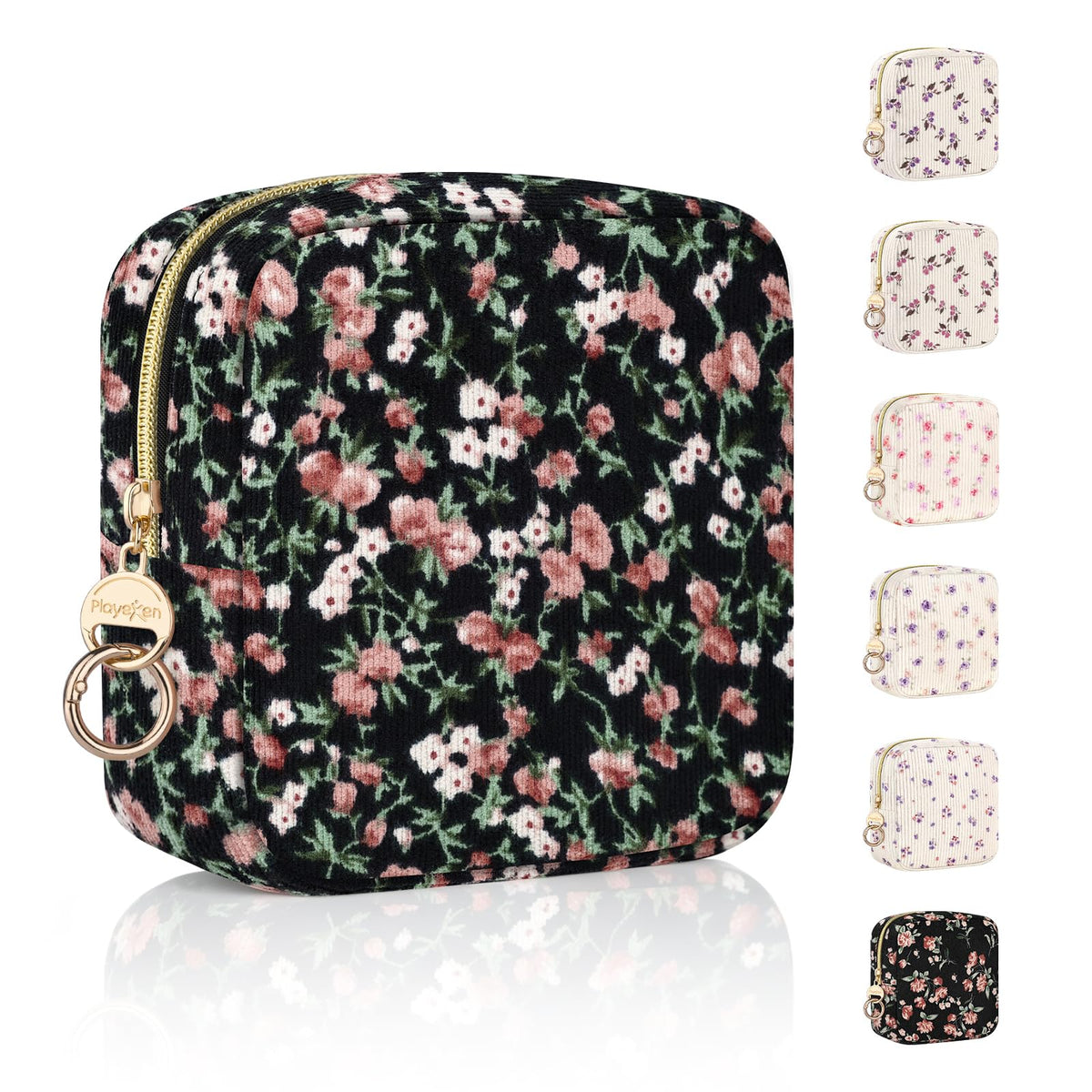Floral Period Bag, Small Period Pouches for Teen Girls, Quilted Sanitary Napkin Storage Bag, Compact Discreet Pad and Tampon Holder for Purse (Floral-Blue)