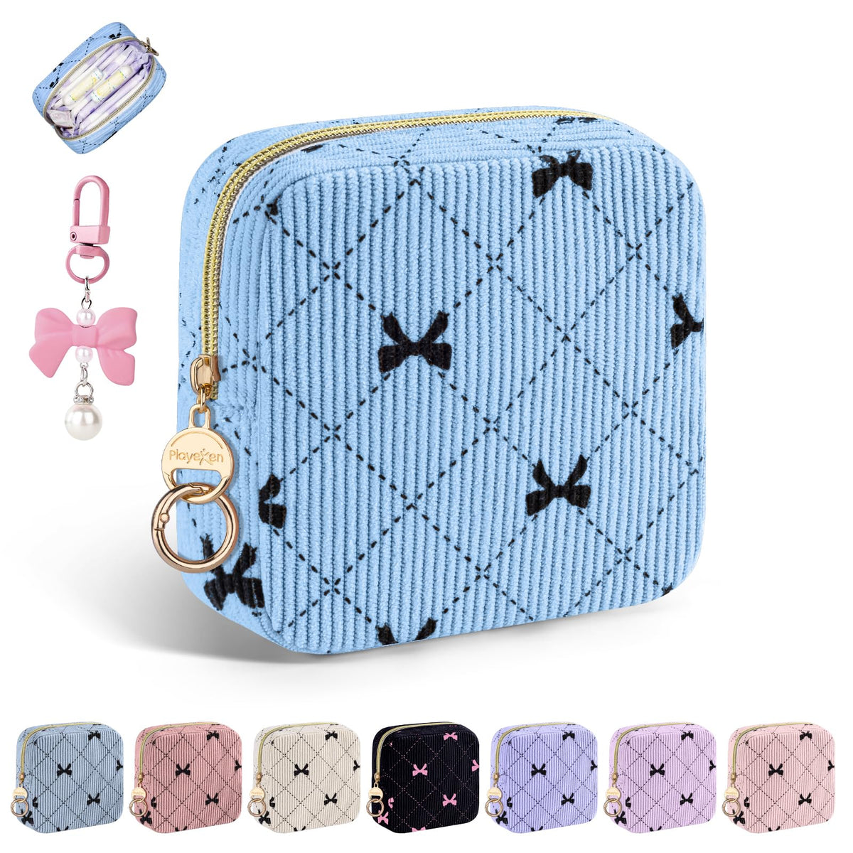 Period Bag for Teen Girls, Corduroy Sanitary Napkin Pouch, B-DPink