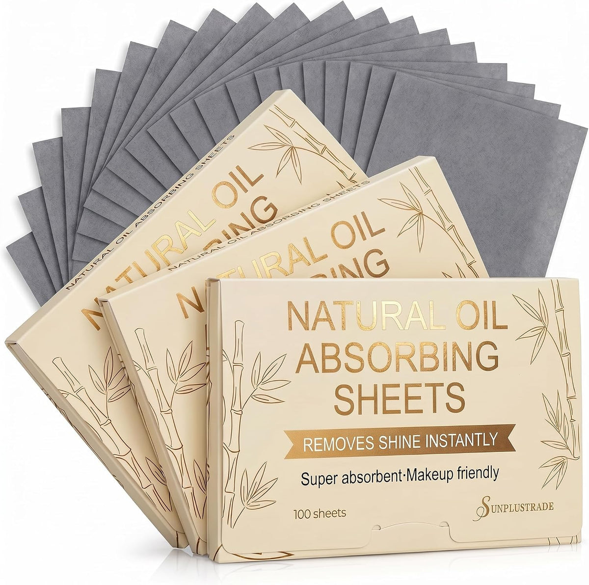 Natural Oil Blotting Sheets for Face - 25% Larger - 3pk/300 Makeup Friendly Oil Absorbing Sheets for Face - Easy Dispensing Blotting Papers - Perfect for Keeping in Purse