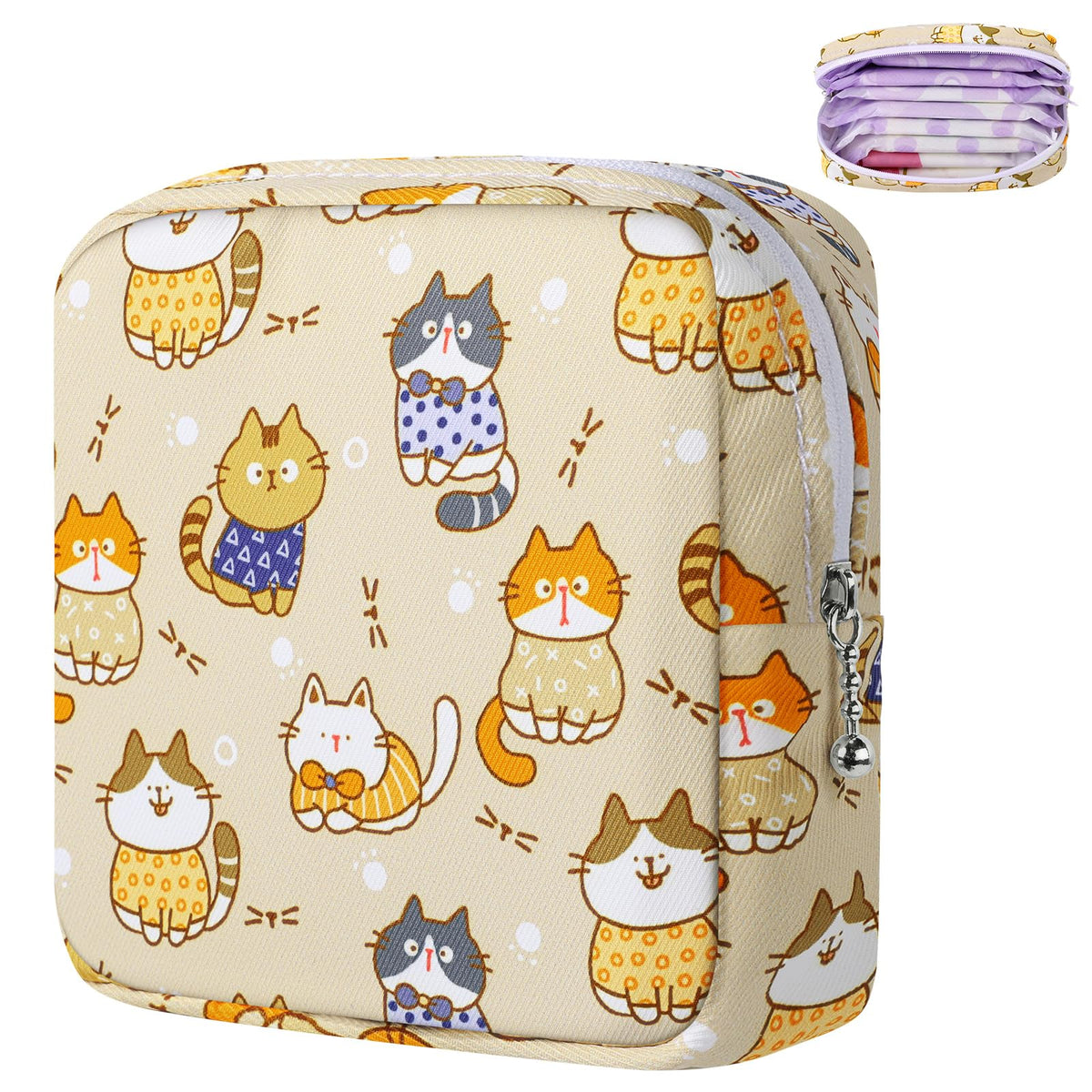 Likesing Tampon Holder for Purse, Canvas Period Bag Pouch-Gray Cat