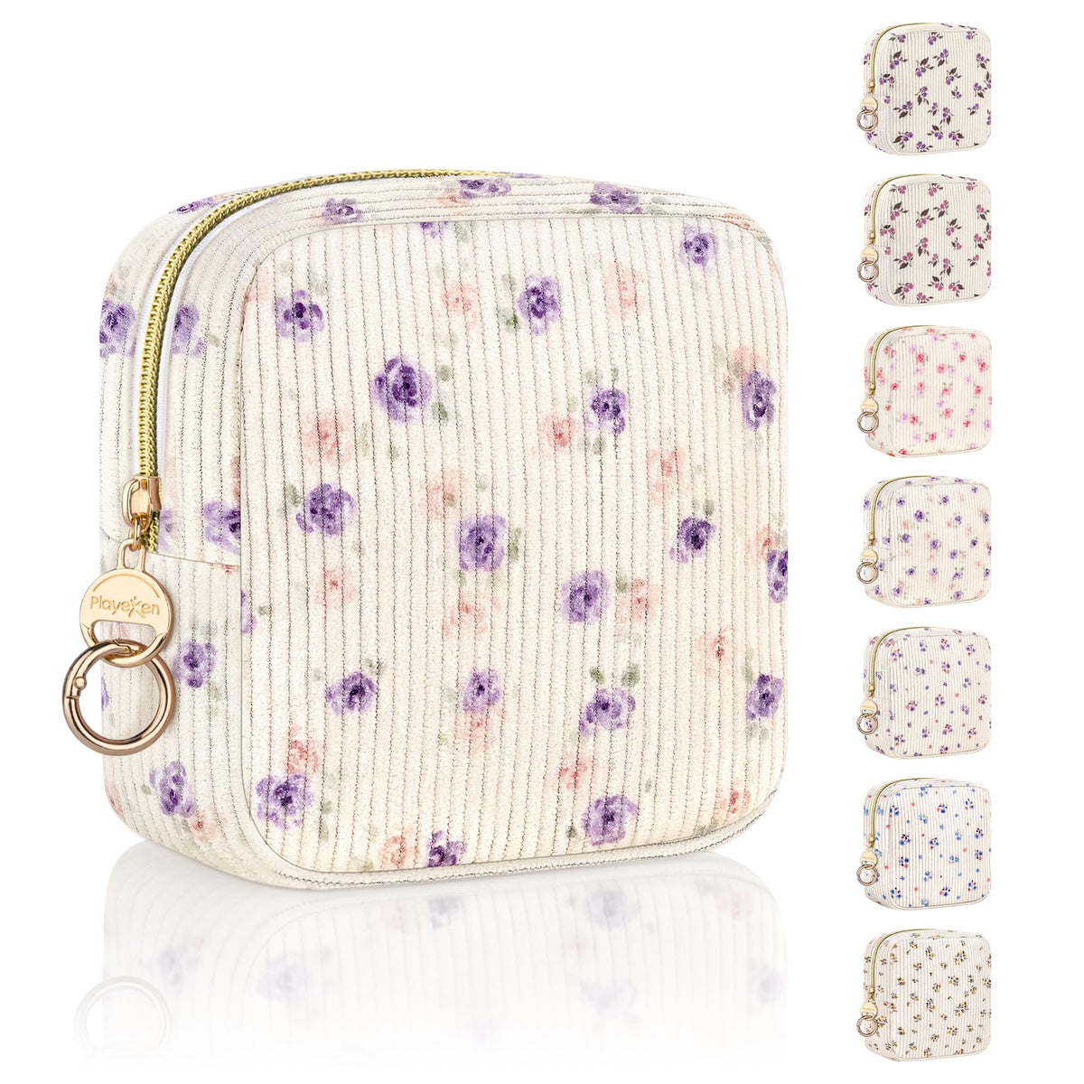 Floral Period Bag, Small Period Pouches for Teen Girls, Quilted Sanitary Napkin Storage Bag, Compact Discreet Pad and Tampon Holder for Purse (Floral-Rose Blue)