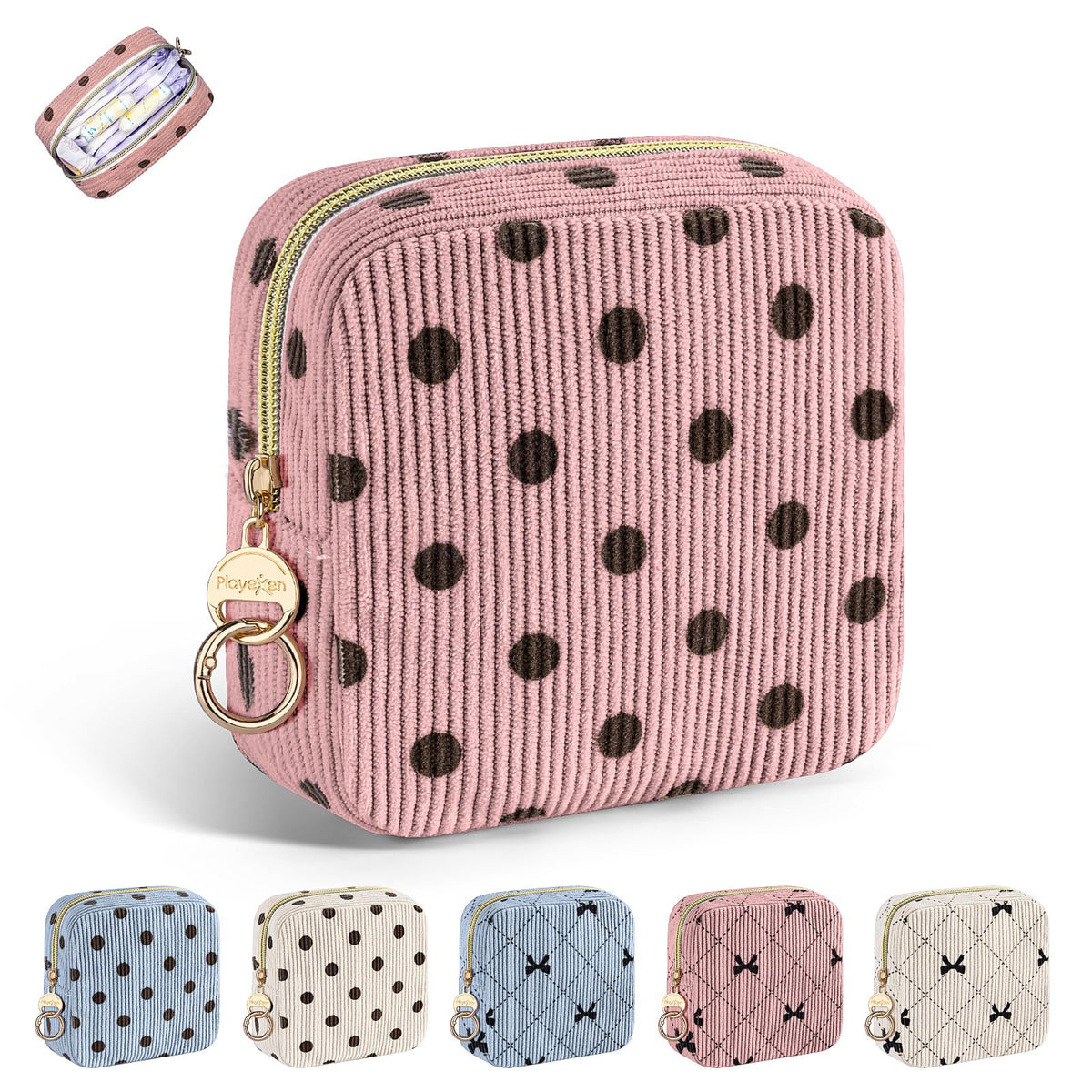 Period Bag for Teen Girls, Corduroy Sanitary Napkin Pouch, B-DPink