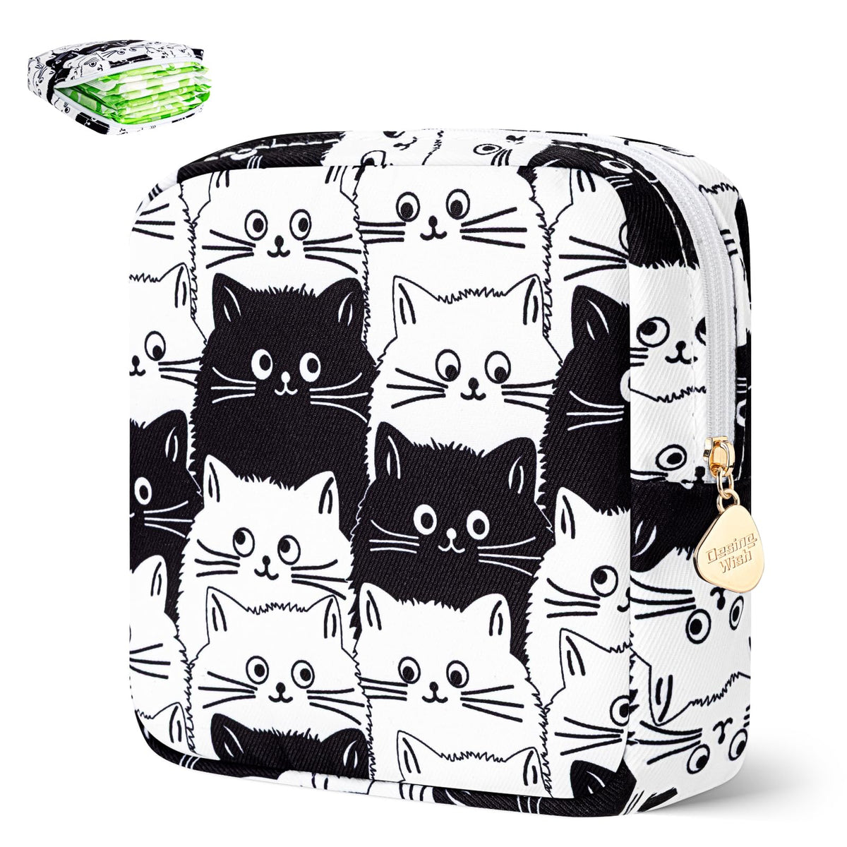 Sanitary Pad Storage Bag Portable Period Bag for Teen Pads/Sanitary Napkins/Small Tampons, Sanitary Napkin Storage Bag First Period Gifts for Teen Girls (Cat)