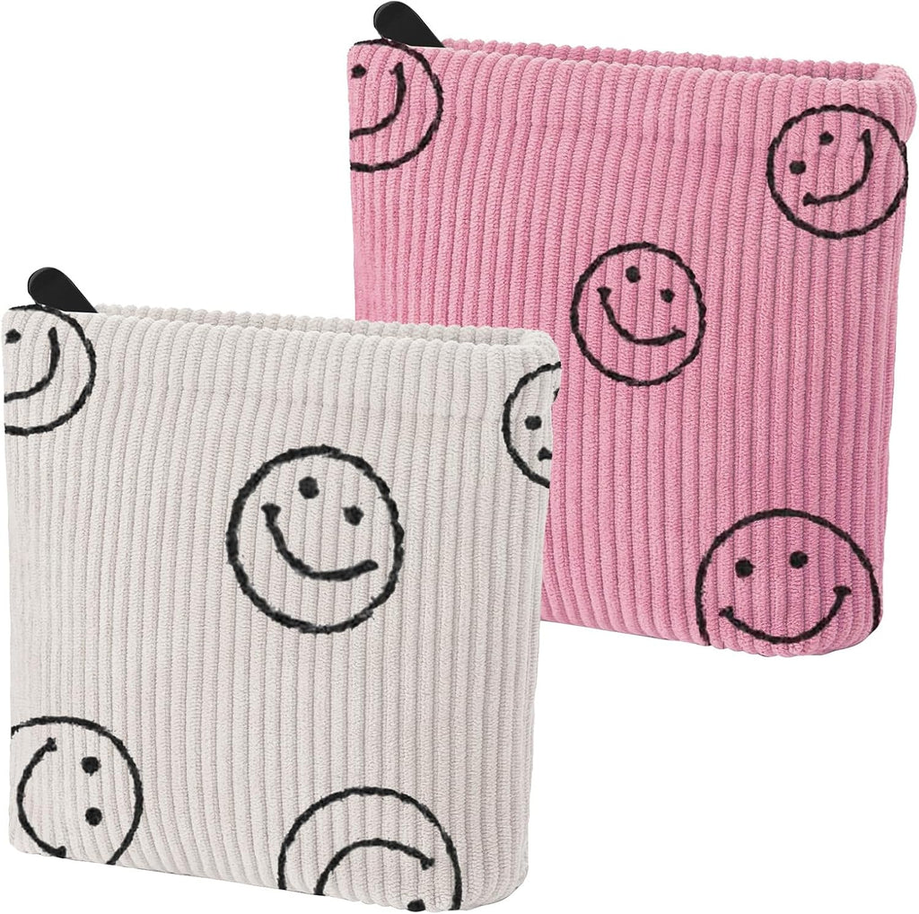 2 PCS Corduroy Period Bag for women, Cute Sanitary Napkin Storage Bag Portable Period Pouch with Zipper, Sanitary Pads Bag Tampons Holder for Purse First Period