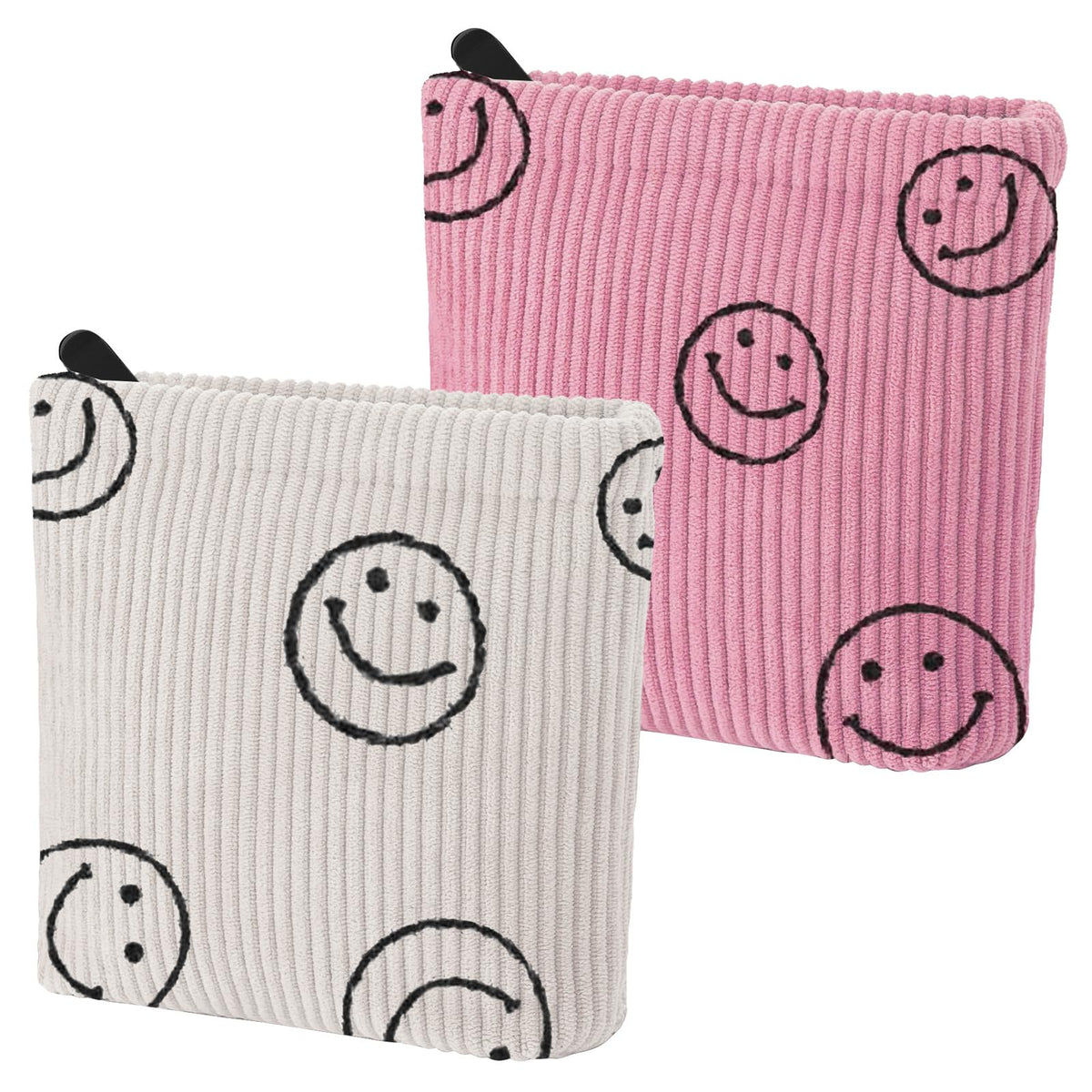 2 PCS Corduroy Period Bag for women, Cute Sanitary Napkin Storage Bag Portable Period Pouch with Zipper, Sanitary Pads Bag Tampons Holder for Purse First Period