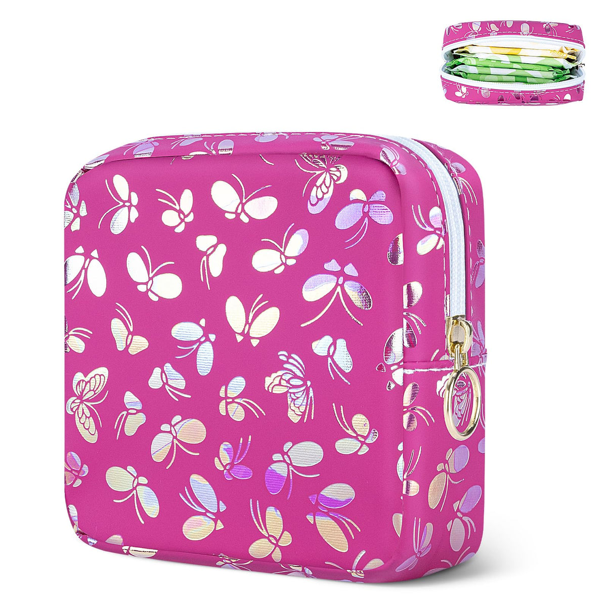 Likesing Period Bag Pouch, Leather Tampon Holder for Purse-Butterfly Pink