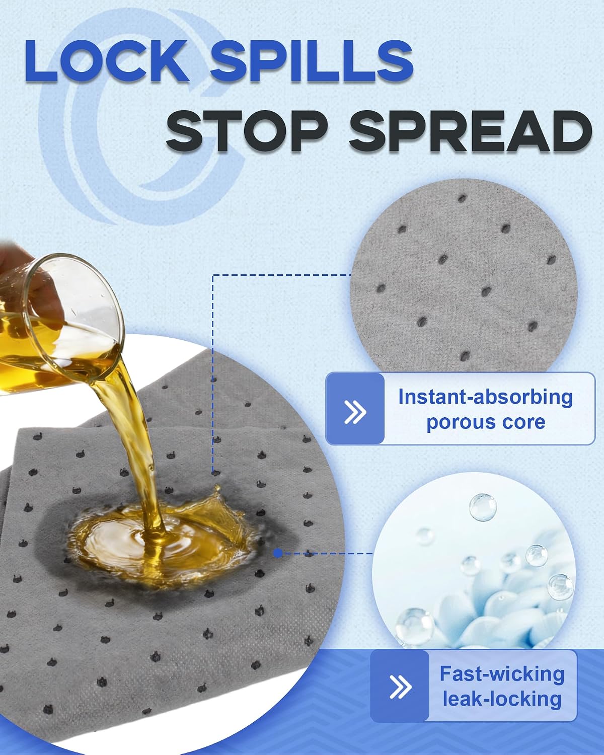 9.8"x13" Oil Absorbent Pads 100 Pack | Heavy & Fast Absorb