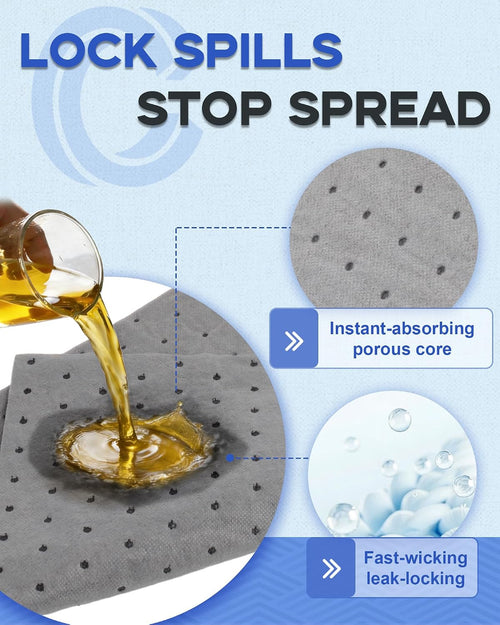 9.8"x13" Oil Absorbent Pads 100 Pack | Heavy & Fast Absorb