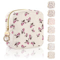 Floral Period Bag, Small Period Pouches for Teen Girls, Quilted Sanitary Napkin Storage Bag, Compact Discreet Pad and Tampon Holder for Purse (Floral-Rose Blue)