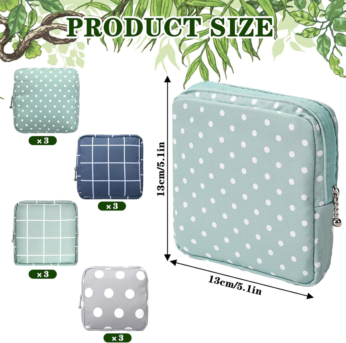 Lemecima 12pcs Period Bag & Pouch, Sanitary Napkin Storage Bag Reusable Menstrual Pad Organizer Pouches for Teen Girls & Women, Multi-functional Purse Organizer for Travel, Office, School (4 Styles)