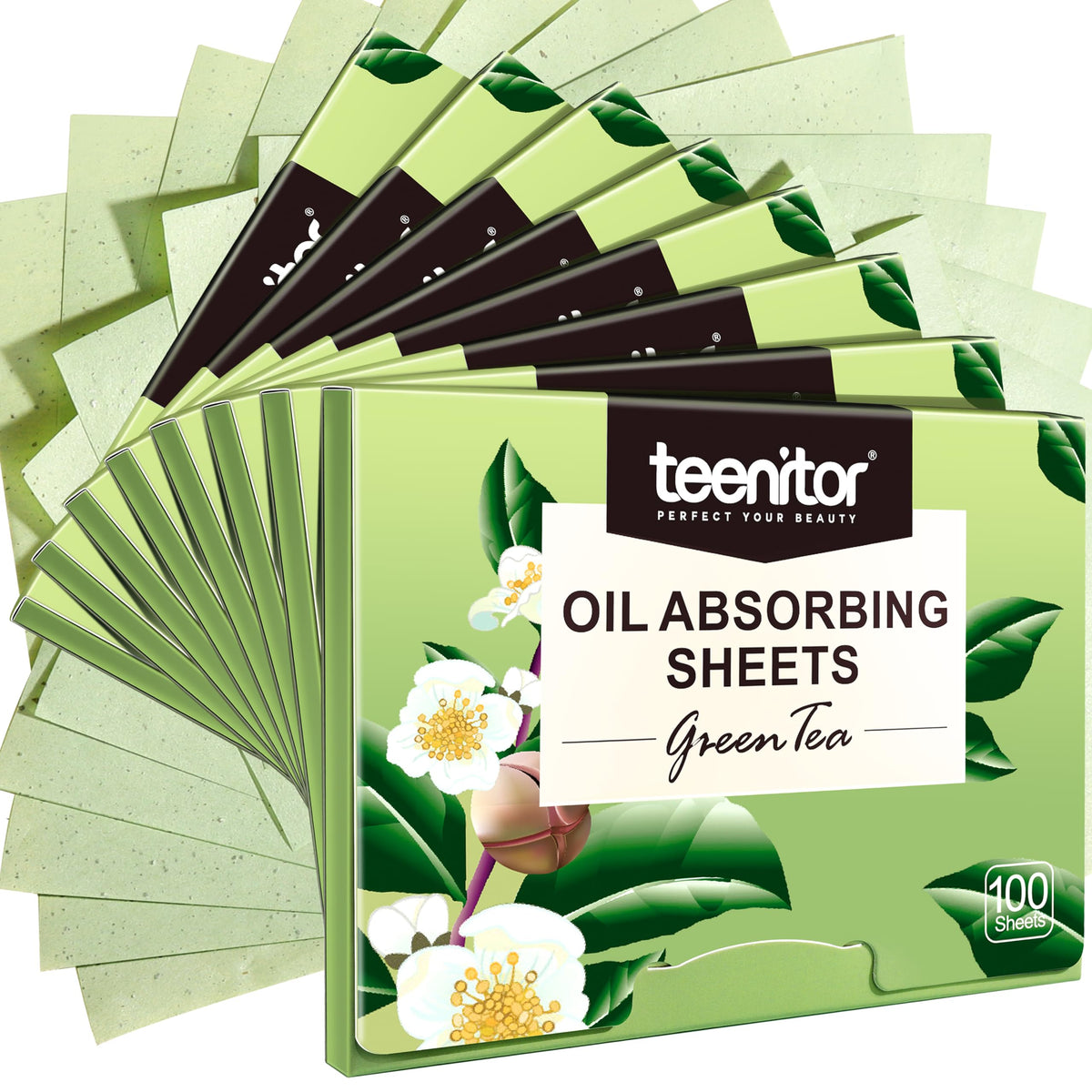 Teenitor Oil Blotting Sheets for Face, 400 Sheets Green Tea Oil Absorbing Sheets Blotting Paper for Oily Skin, Oil Absorbent Pads Face Oil Wipes Oil Sheets for Women, Oil Control Film Large 10cmx7cm