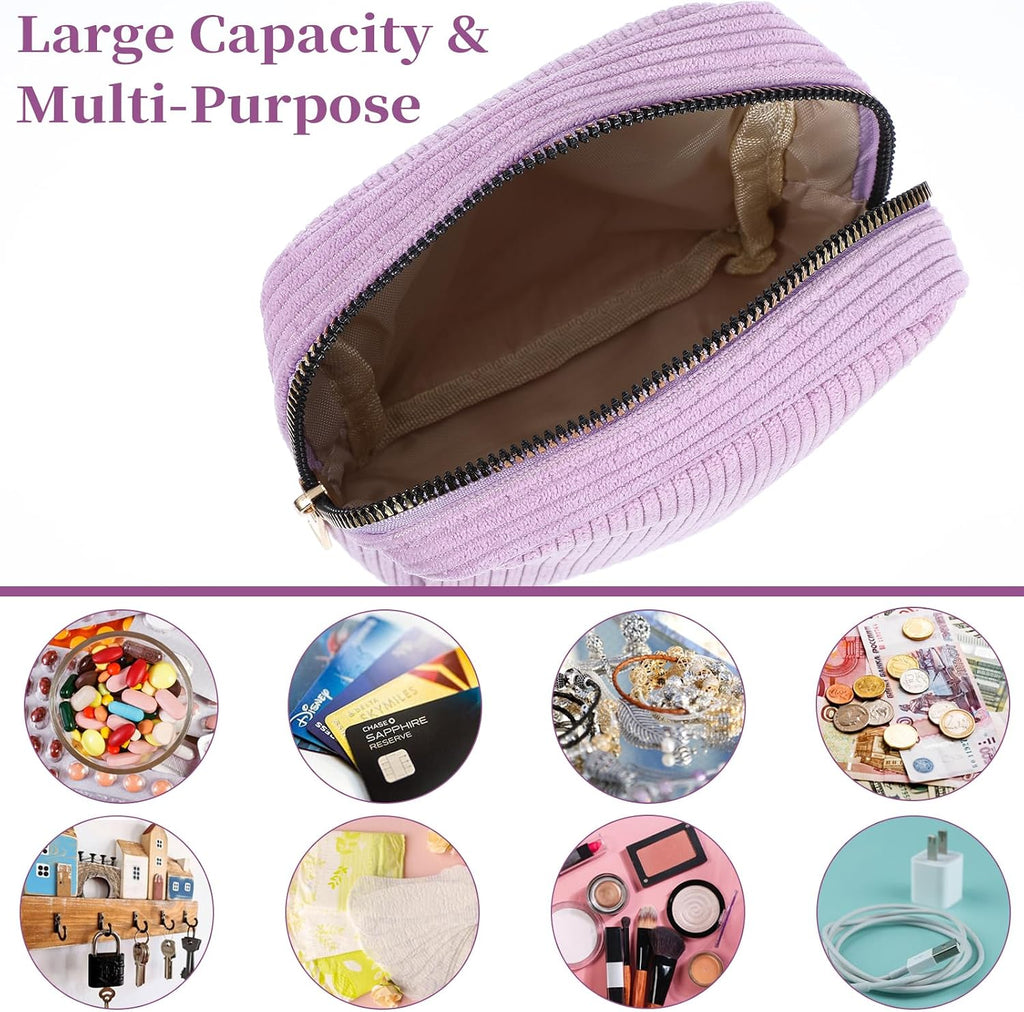 Period Bag, Small Pouches for Purse, Portable Cute Makeup Bag for Women, Corduroy Sanitary Period Bags, Small Cosmetic Bags, Discreet Menstrual Pads Pouches Tampons Holder(Purple)