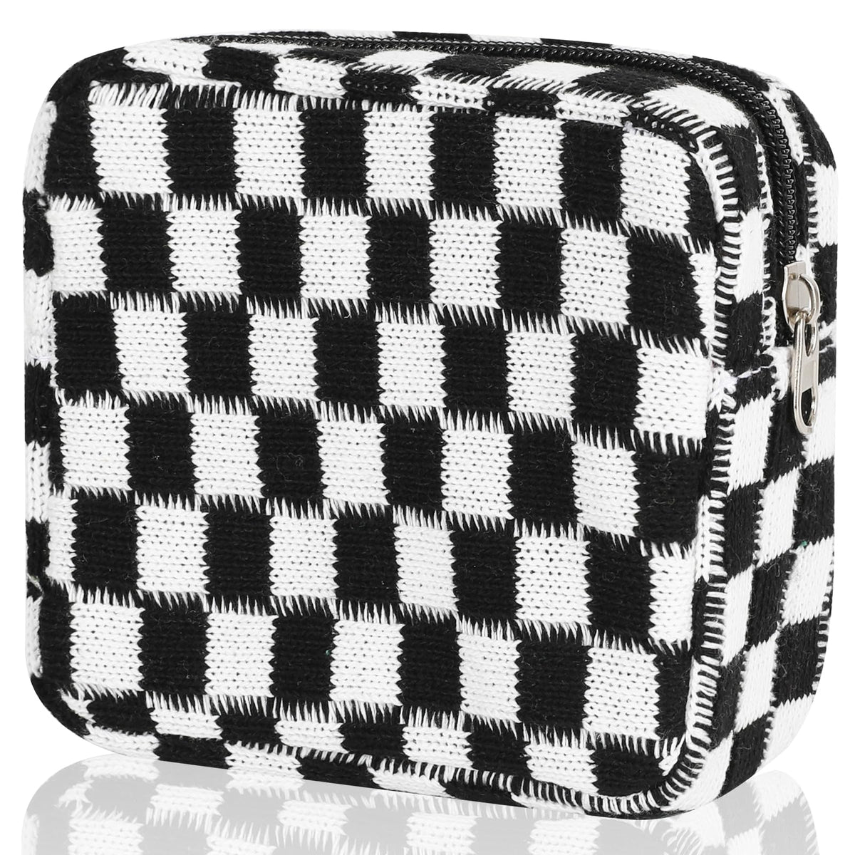 Sanitary Napkin Storage Bag, Menstrual Pad Zipper Bag Checkered Portable Period Bag Panty Liners, Tampon Storage Pouch for Women Ladies Daily Use Storage Purse Travel