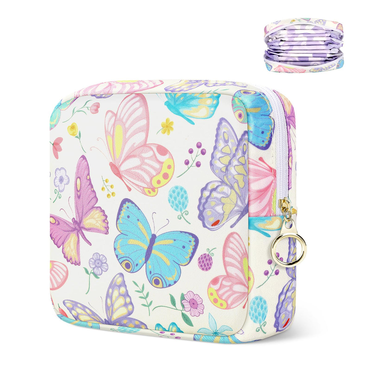 Likesing Period Bag Pouch, Leather Tampon Holder for Purse-Butterfly Pink